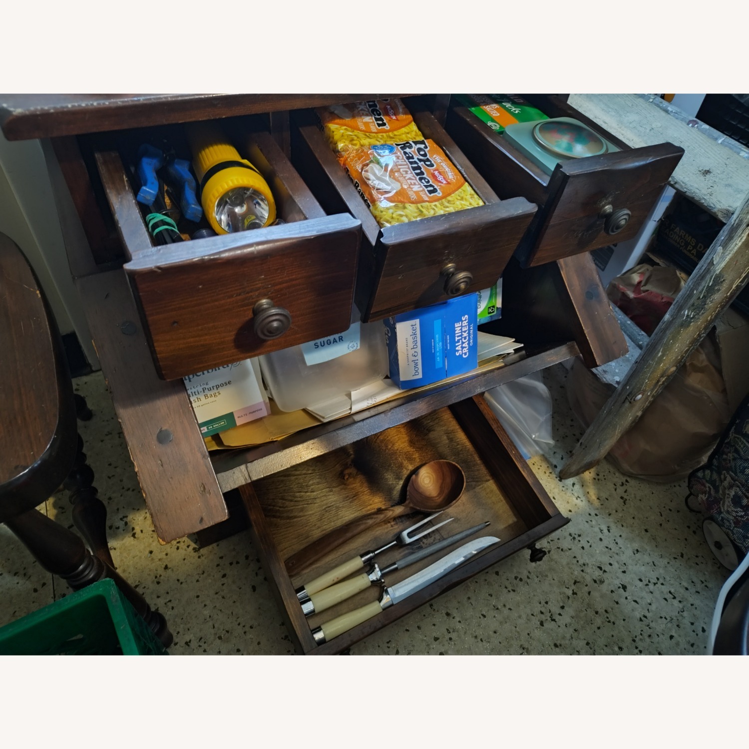 Vintage Large Bin & 4 Drawers Solid Pine - image-11