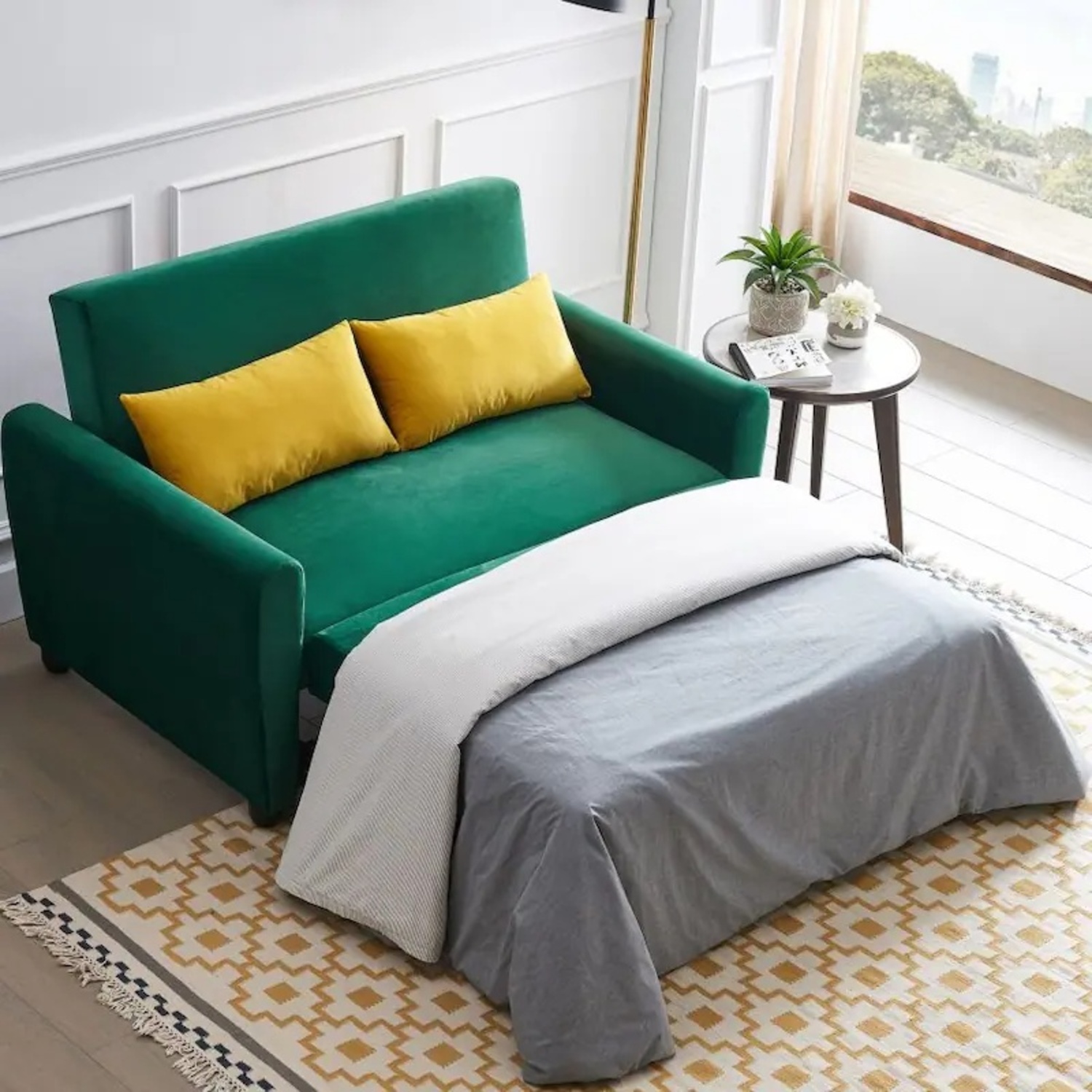 Green Velvet 2-Seater Sofa and Sleeper - image-6