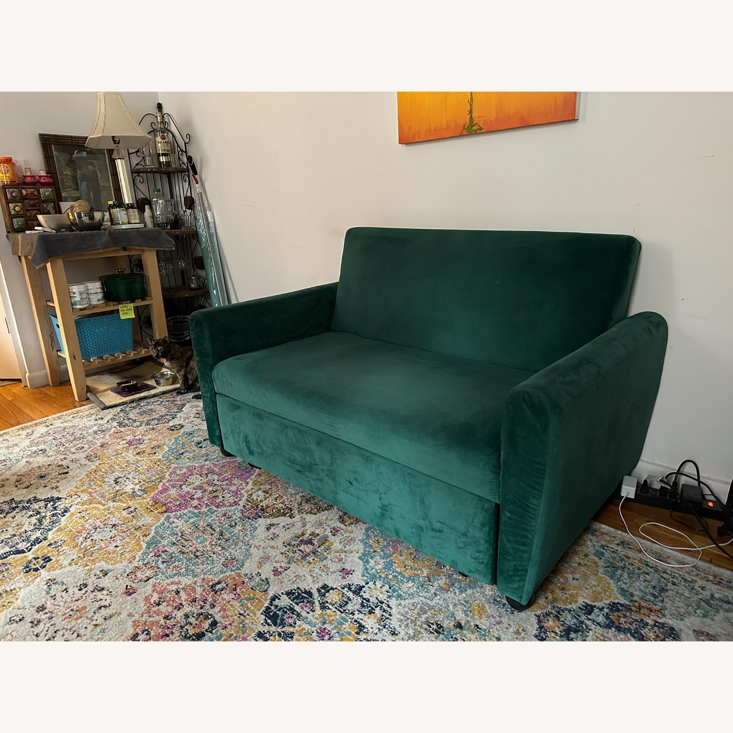Green Velvet 2-Seater Sofa and Sleeper - image-3
