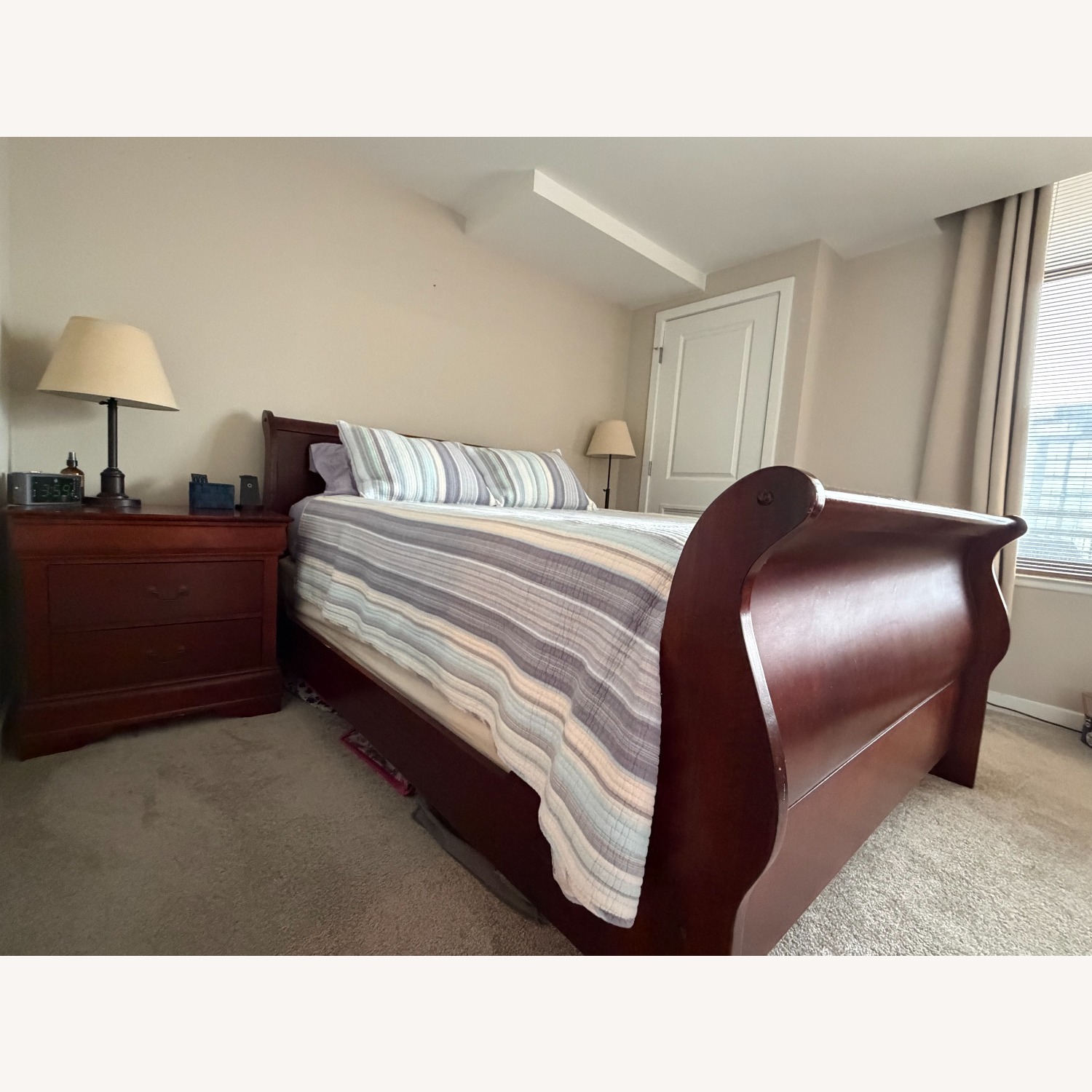 Dark Brown Wood Queen Bed - image-1