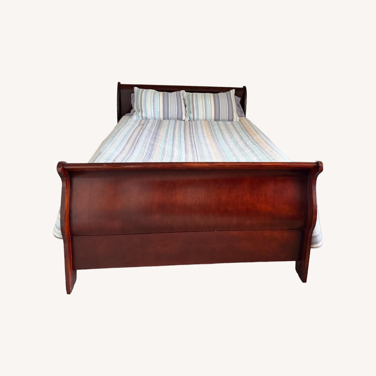 Dark Brown Wood Queen Bed - image-0