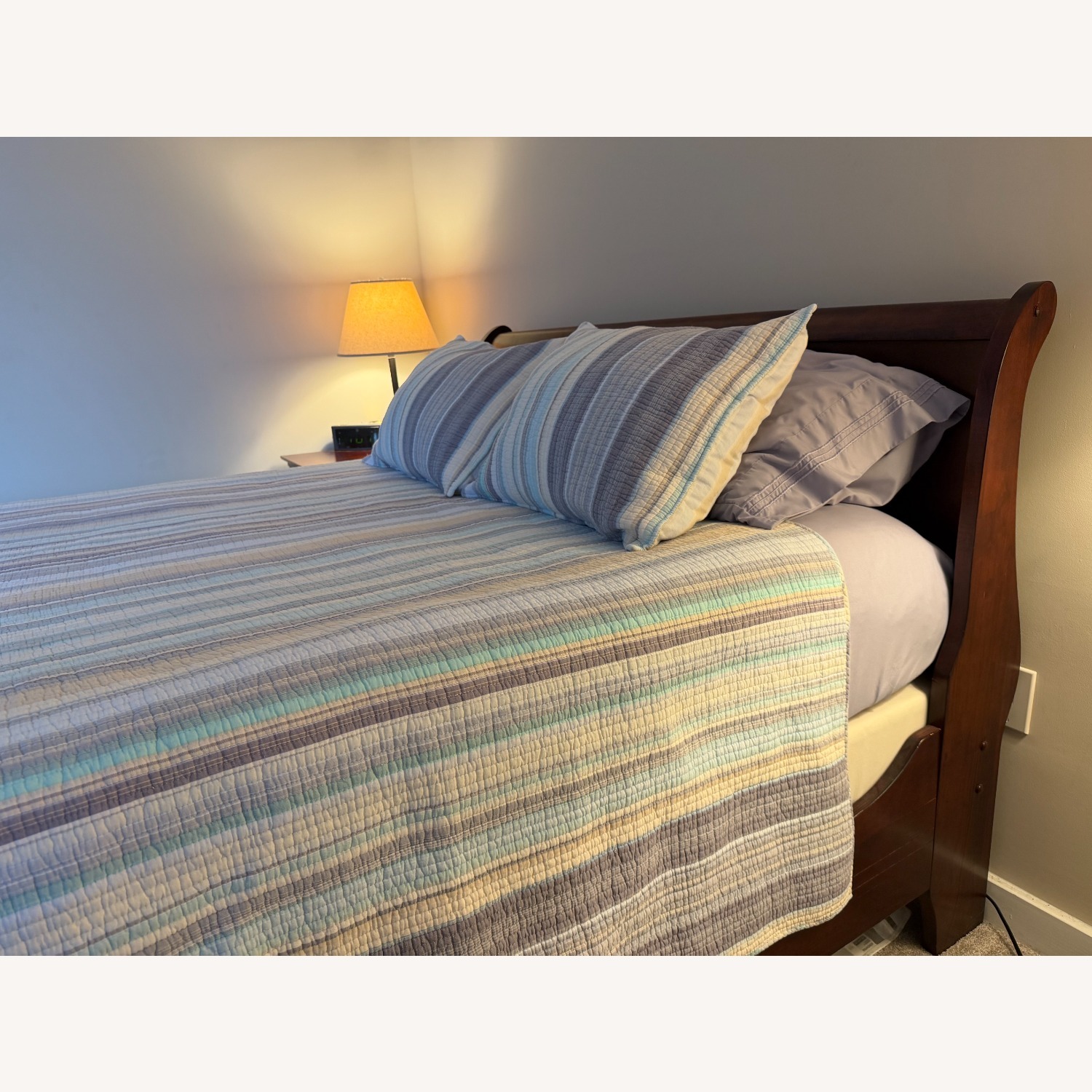 Dark Brown Wood Queen Bed - image-2