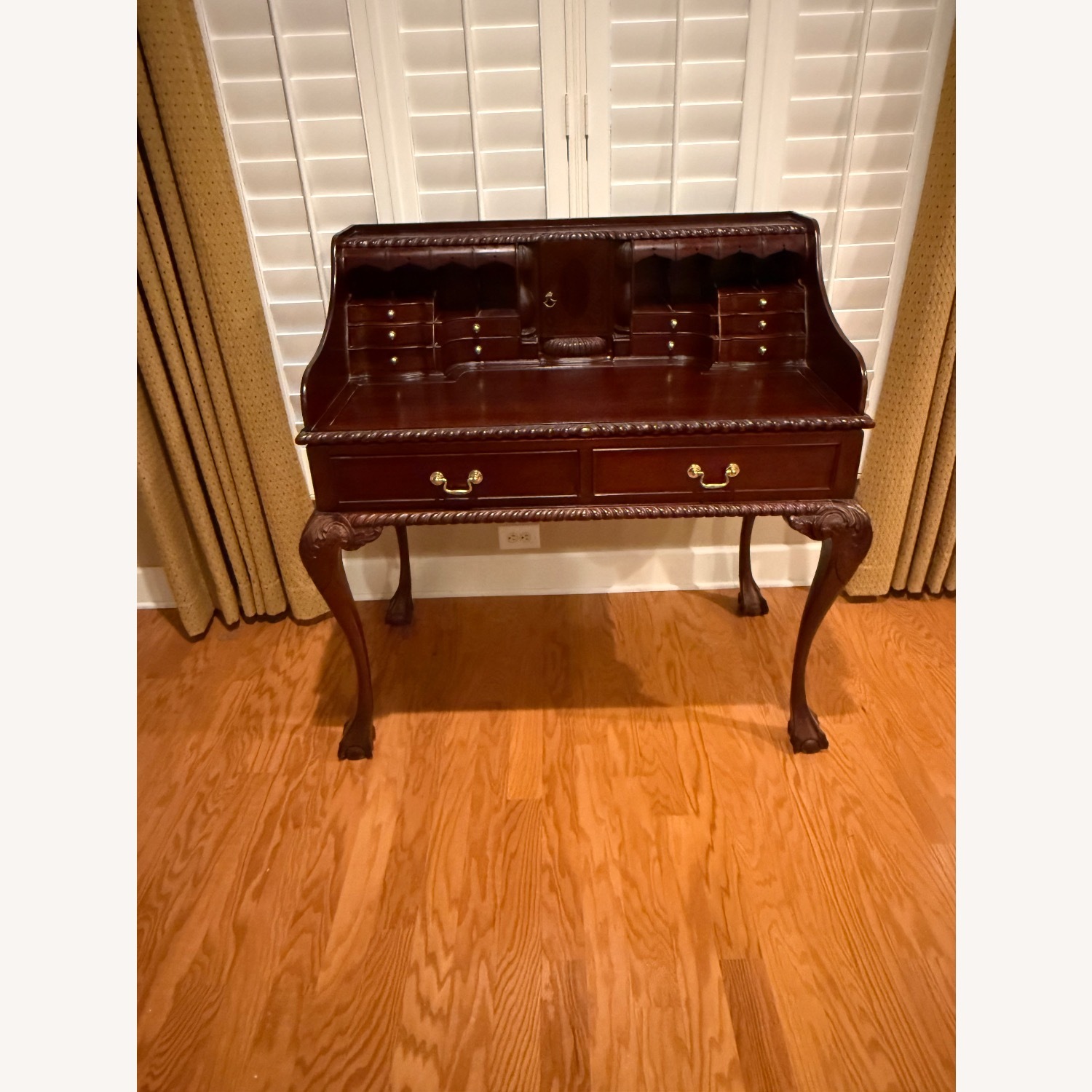 Vintage/Antique Chippendale Dark Brown Wood Desk - image-1