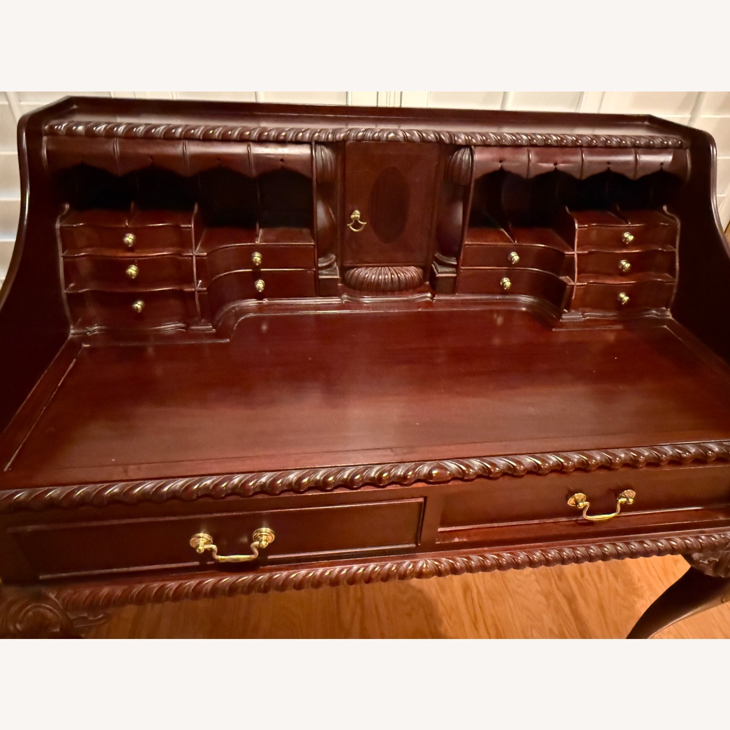 Vintage/Antique Chippendale Dark Brown Wood Desk - image-4