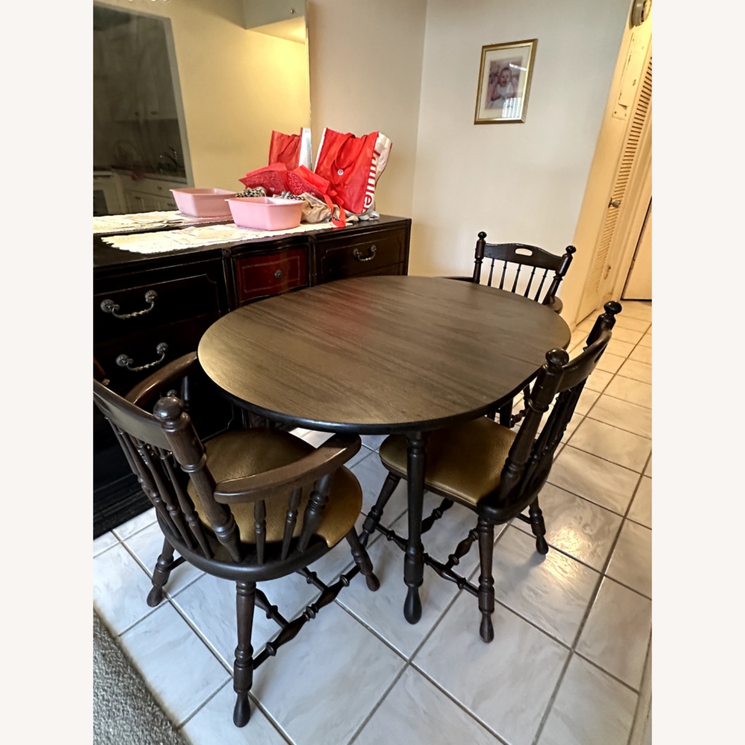Dark Brown Wood Dining Set - image-1