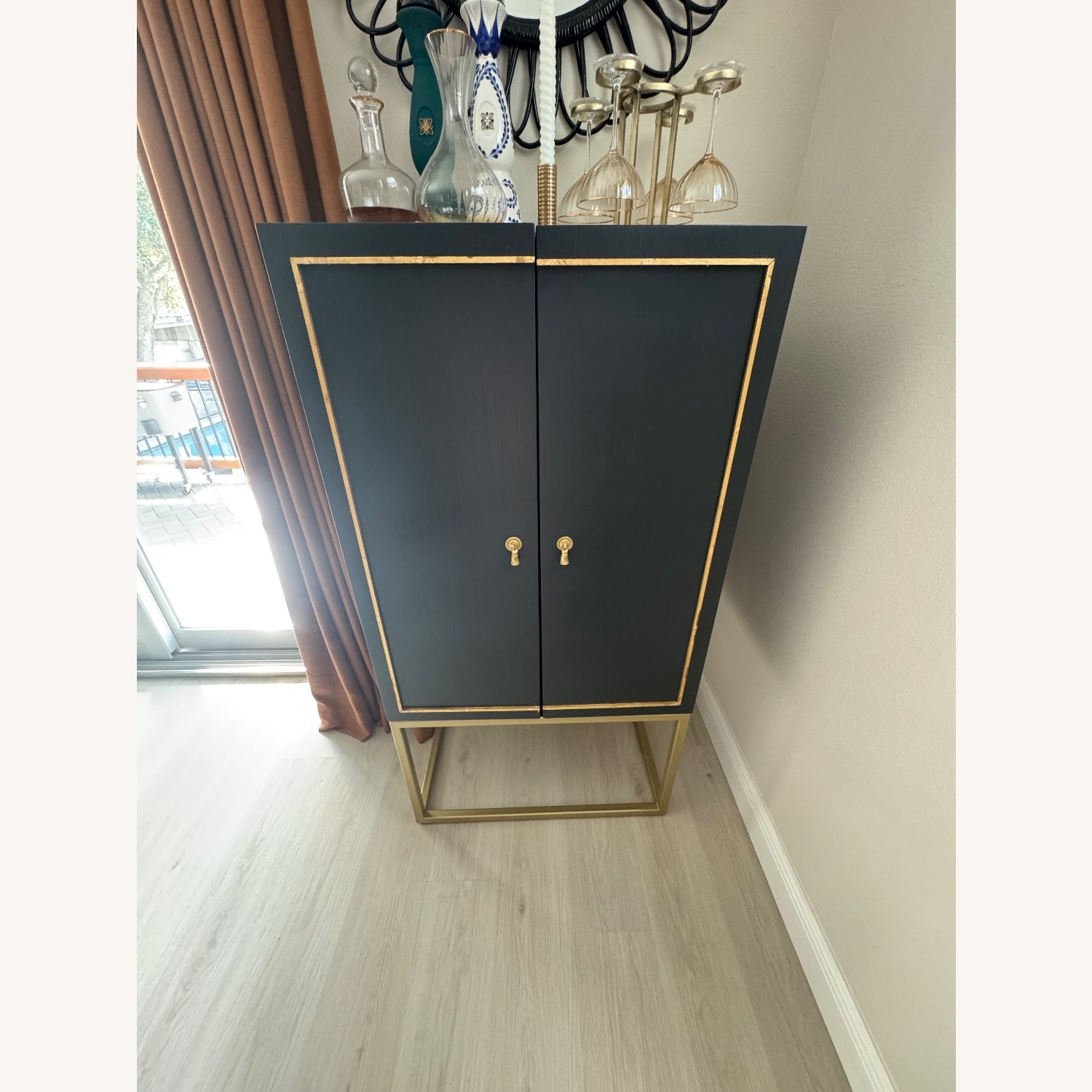 Ballard Designs Harper Campaign Bar Blue Bar Cart - image-1