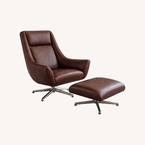 Used Room & Board Bourbon Leather Swivel Chair + Ottoman for sale on AptDeco