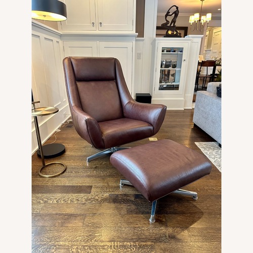 Used Room & Board Bourbon Leather Swivel Chair + Ottoman for sale on AptDeco