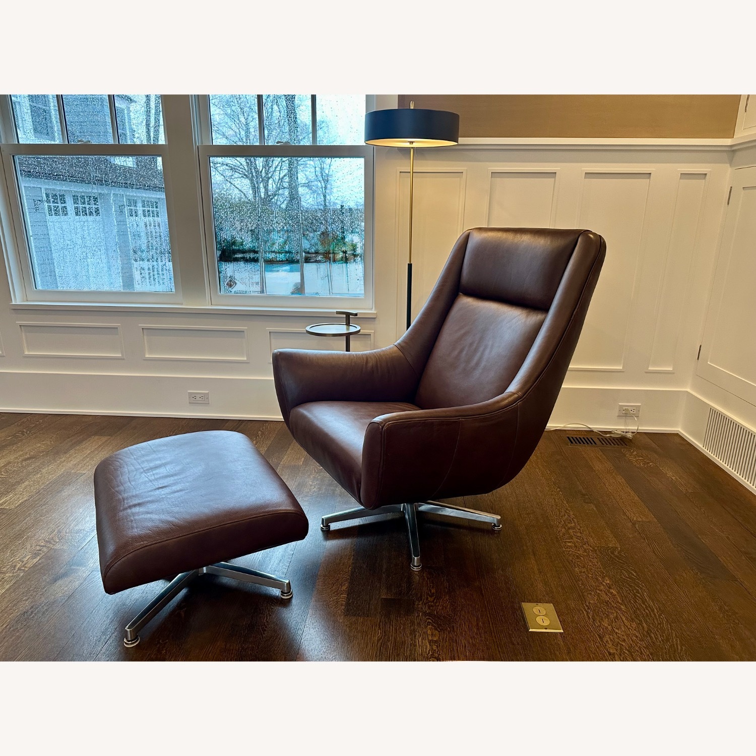 Room & Board Bourbon Leather Swivel Chair + Ottoman - image-2