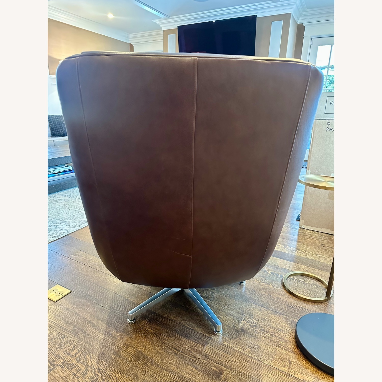 Room & Board Bourbon Leather Swivel Chair + Ottoman - image-5