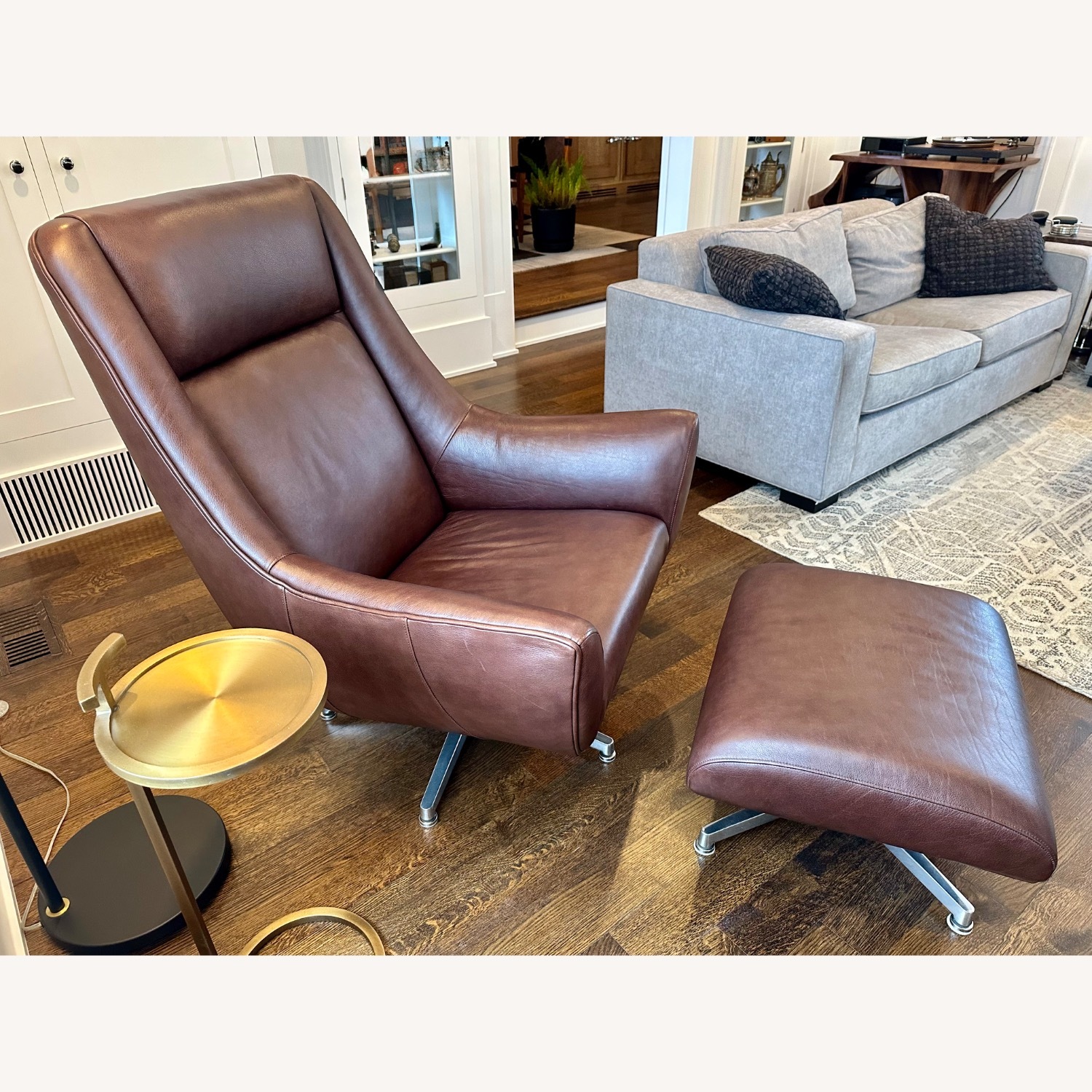 Room & Board Bourbon Leather Swivel Chair + Ottoman - image-4