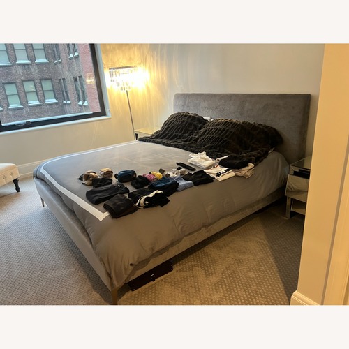 Used CB2 Dark Gray Fabric King Bed for sale on AptDeco