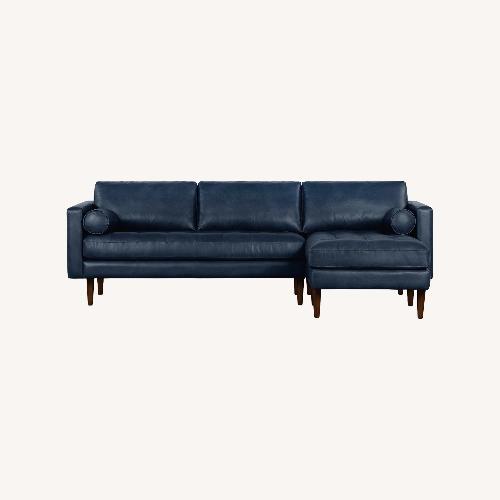 Used Poly & Bark Blue Leather Sectional W Ottoman for sale on AptDeco