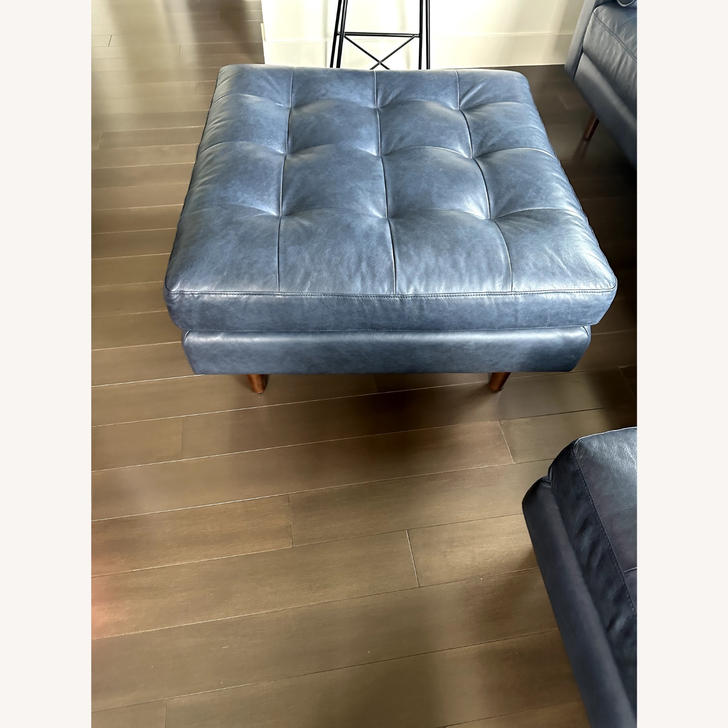 Poly & Bark Blue Leather Sectional W Ottoman - image-3