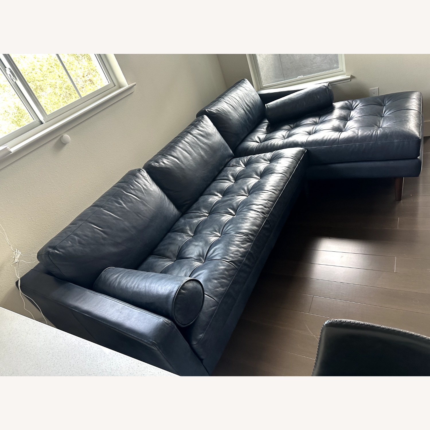 Poly & Bark Blue Leather Sectional W Ottoman - image-2