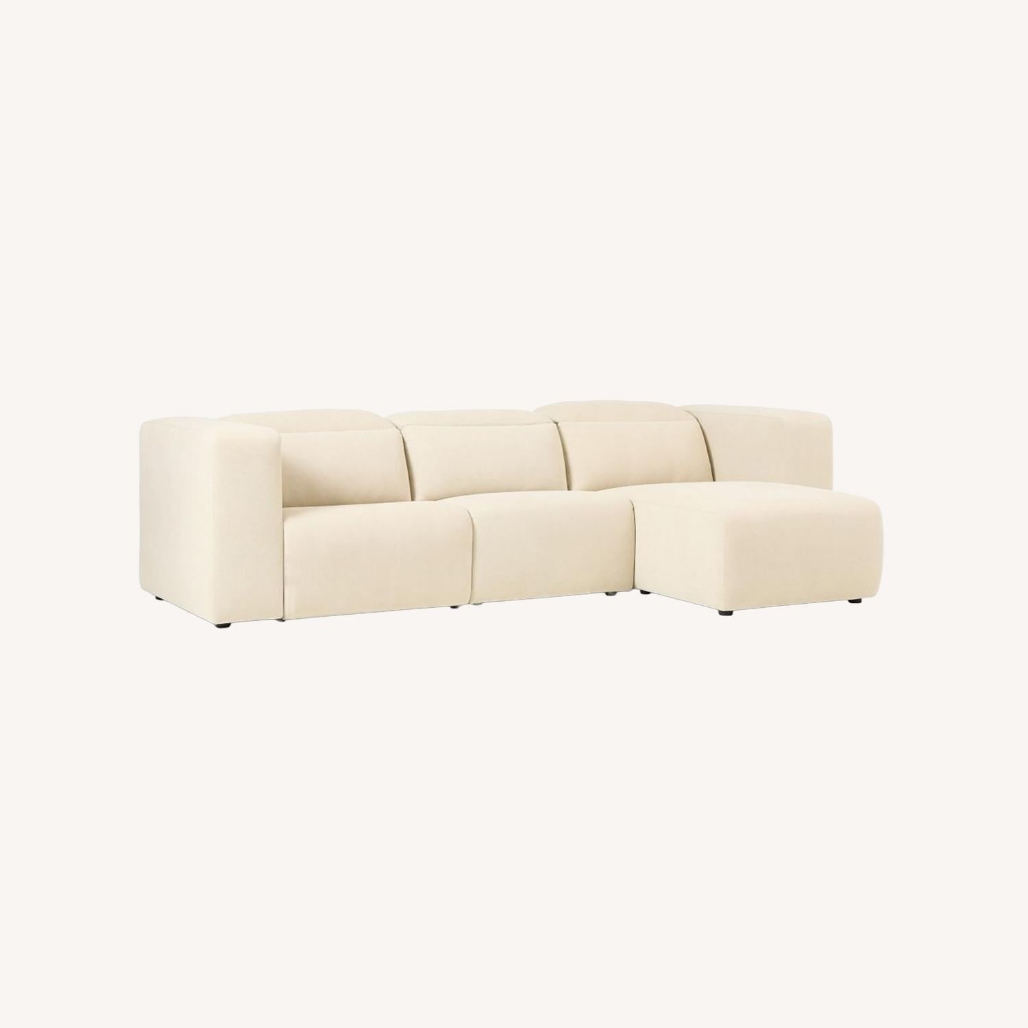 West Elm Leo Motion White Velvet 3+ Seater Sofa - image-0