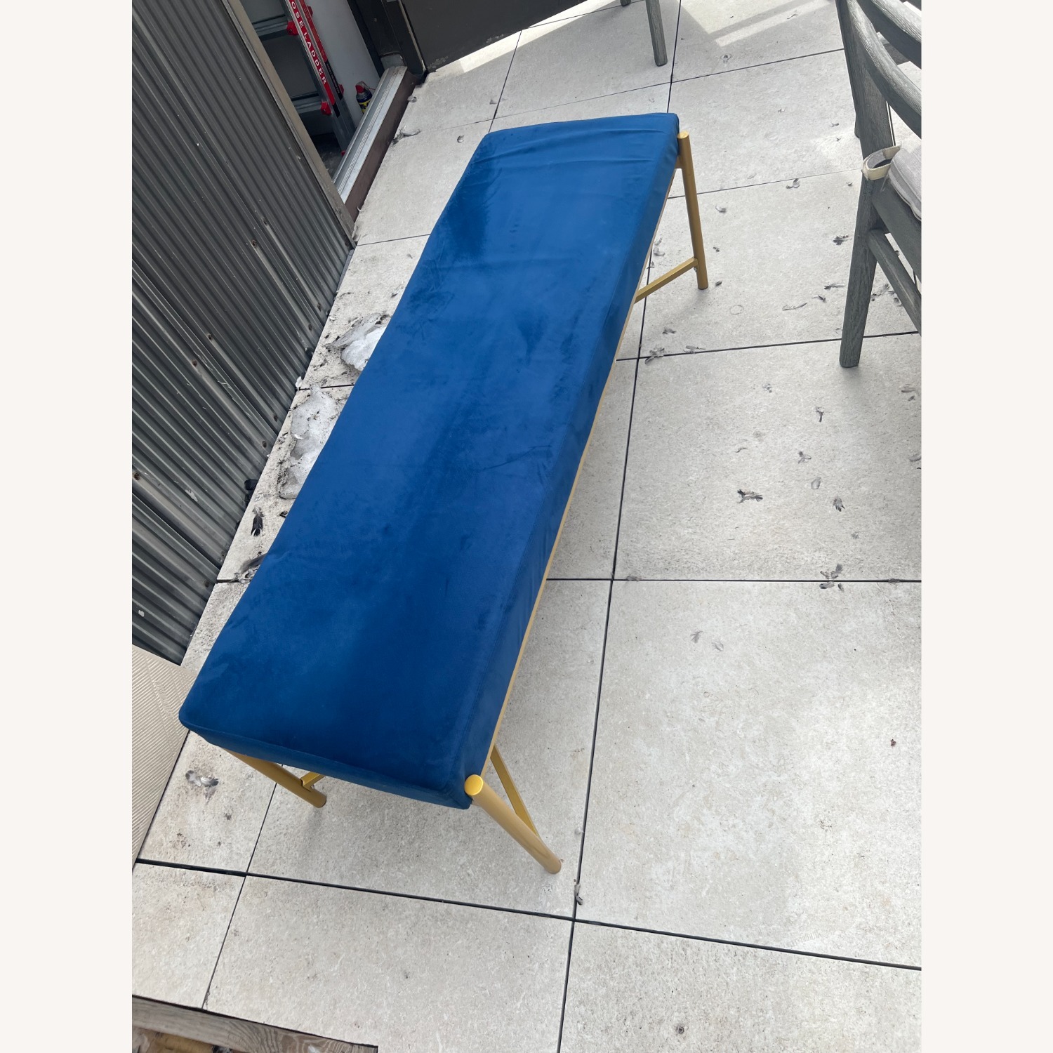 Bed Bath & Beyond Blue Velvet Ottoman - image-4