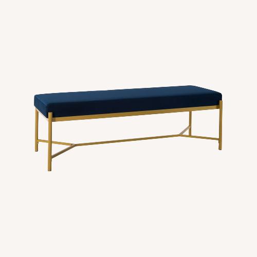 Used Bed Bath & Beyond Blue Velvet Ottoman for sale on AptDeco