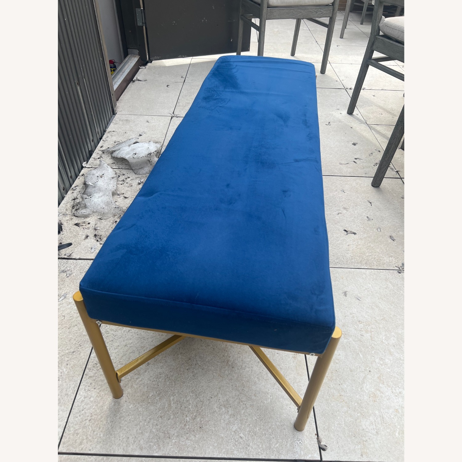 Bed Bath & Beyond Blue Velvet Ottoman - image-2