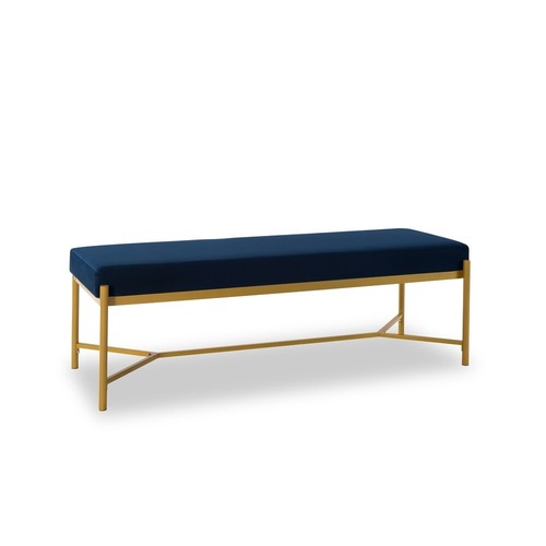 Used Bed Bath & Beyond Blue Velvet Ottoman for sale on AptDeco