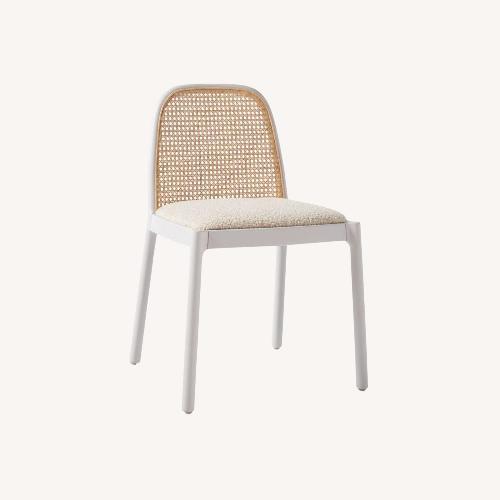 Used CB2 Nadia White Wood Dining Chairs x 2 for sale on AptDeco