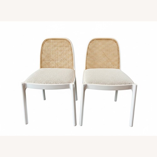 Used CB2 Nadia White Wood Dining Chairs x 2 for sale on AptDeco