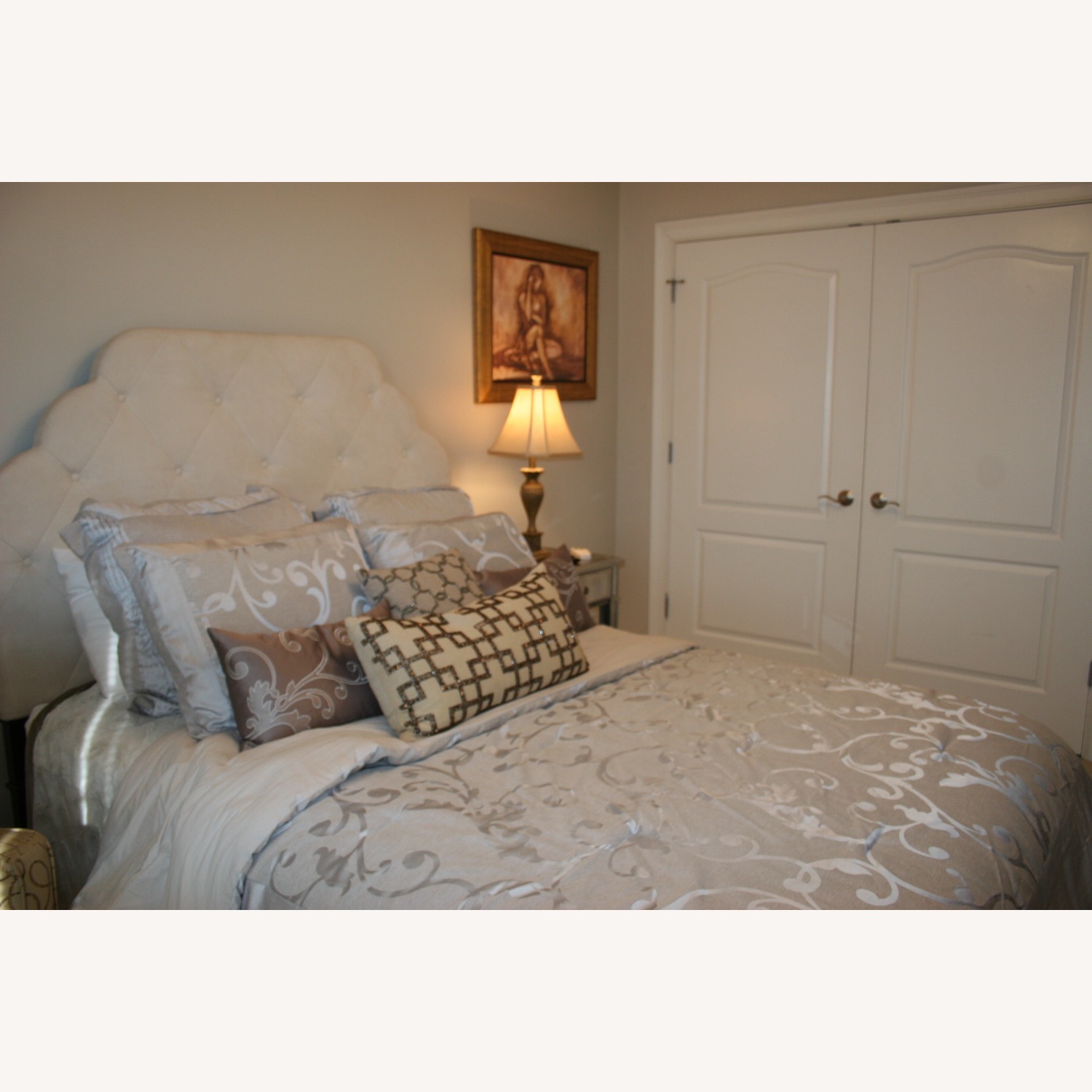 Pier 1 Imports White Fabric Queen Bed - image-1