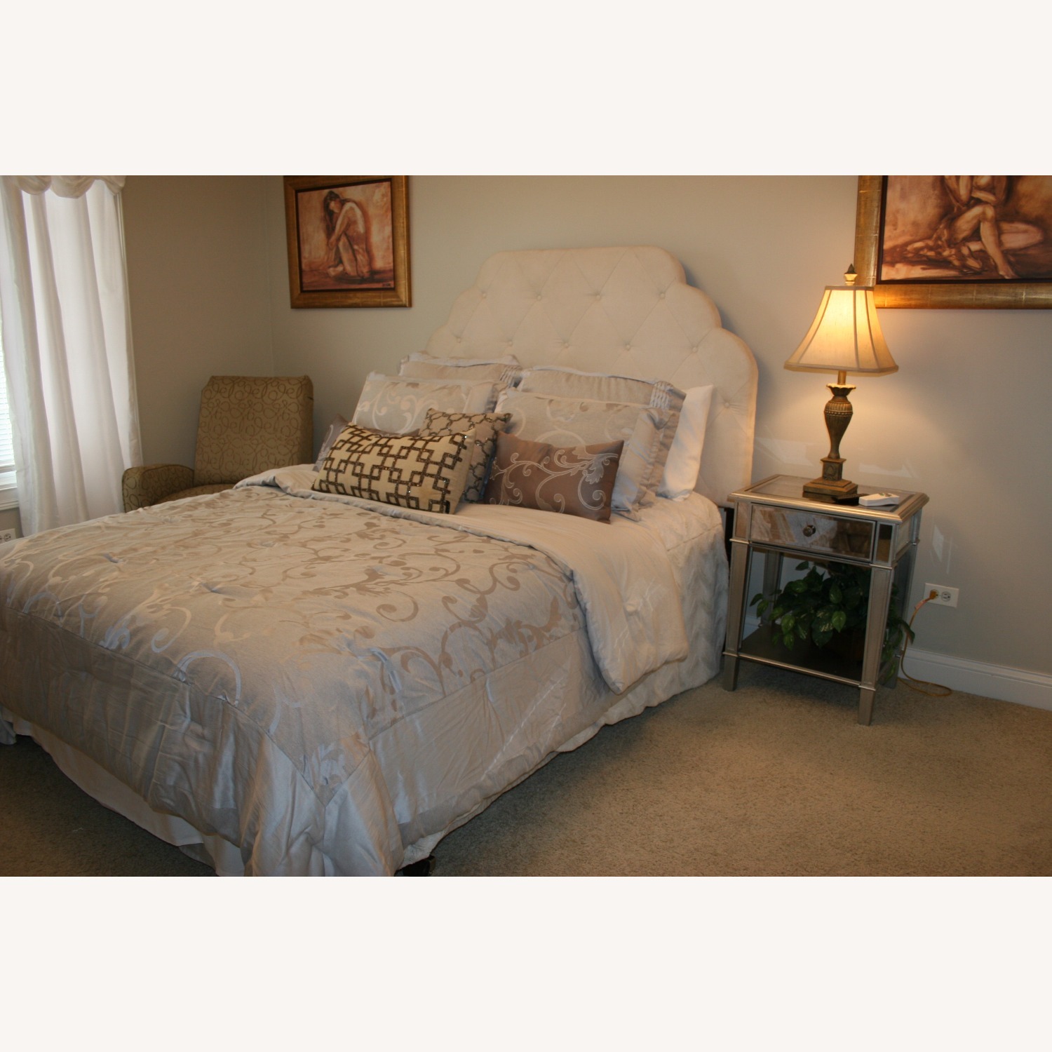 Pier 1 Imports White Fabric Queen Bed - image-0