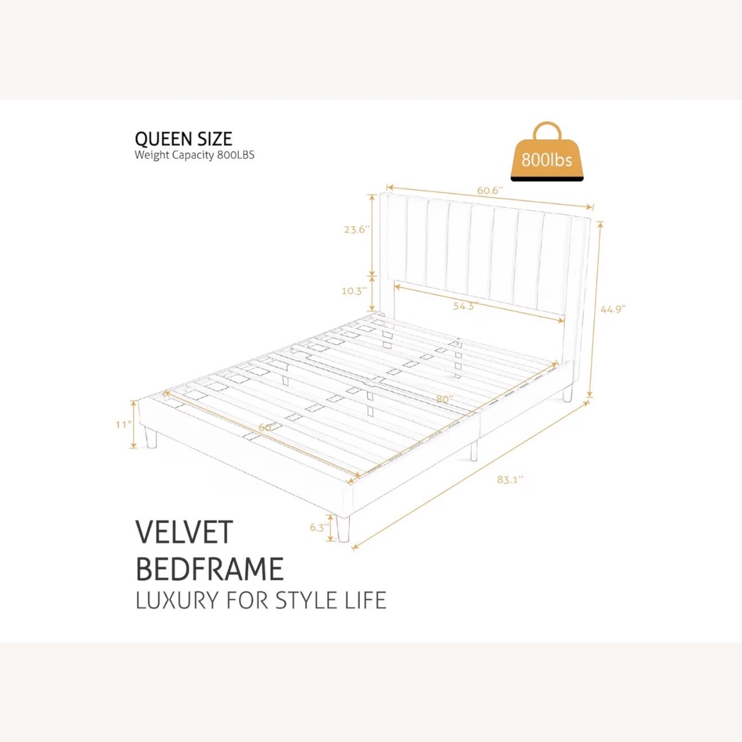 SHA CERLIN Queen Bed Frame (White) - image-3