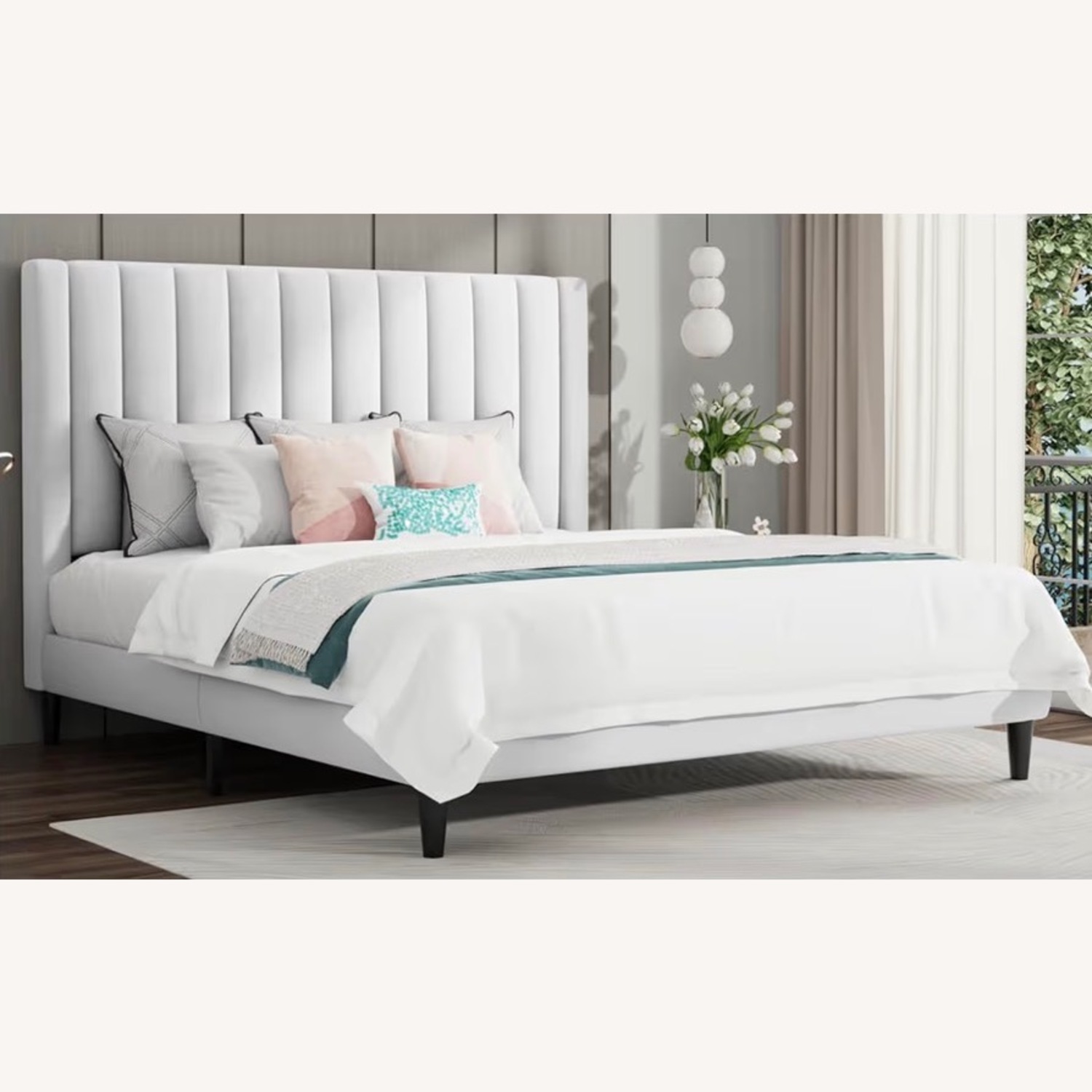 SHA CERLIN Queen Bed Frame (White) - image-2