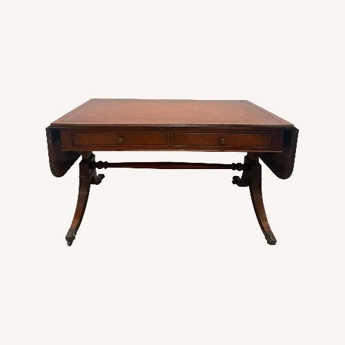 Used Mahogany and Leather Drop-Leaf Coffee Table for sale on AptDeco