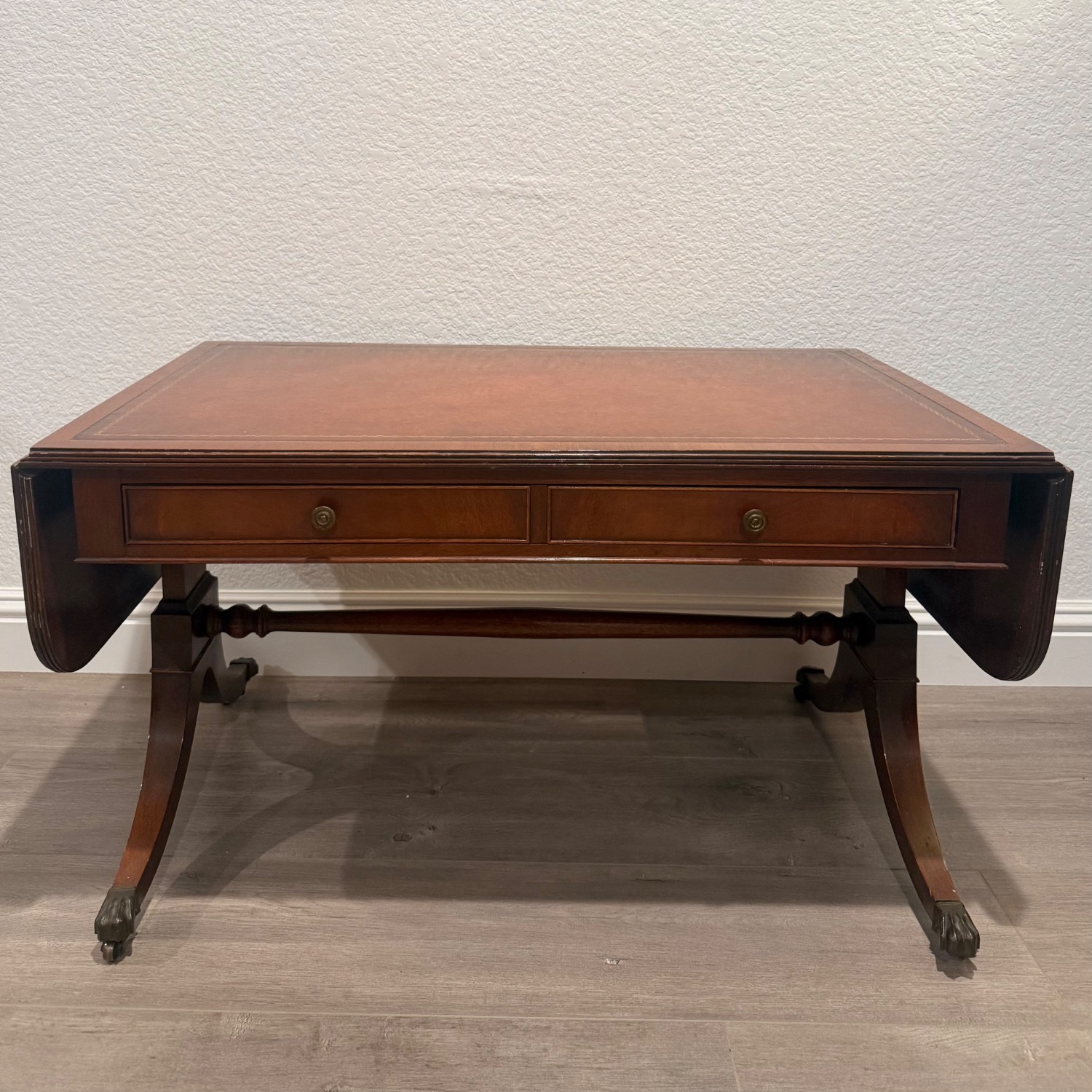 Mahogany and Leather Drop-Leaf Coffee Table - image-1