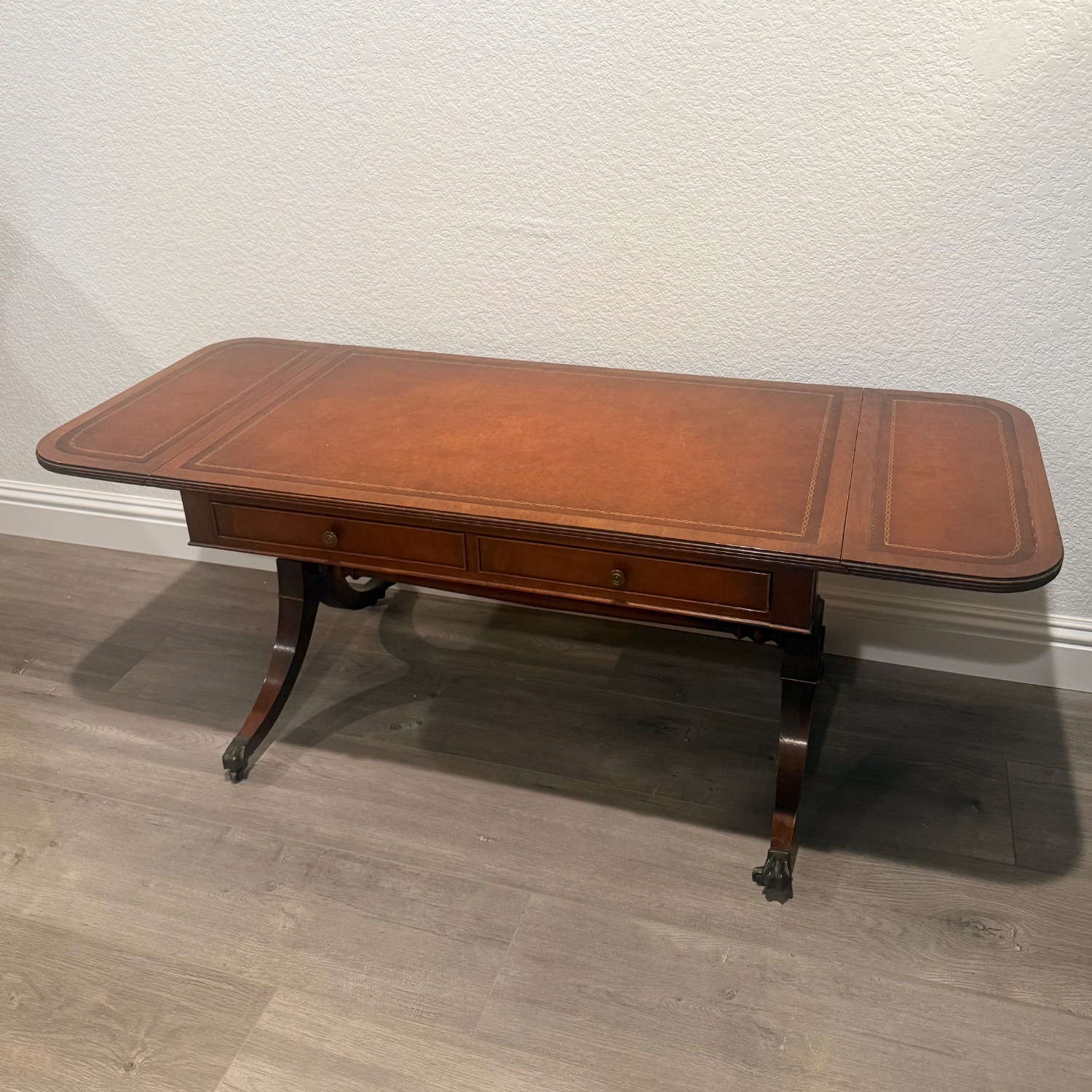 Mahogany and Leather Drop-Leaf Coffee Table - image-3