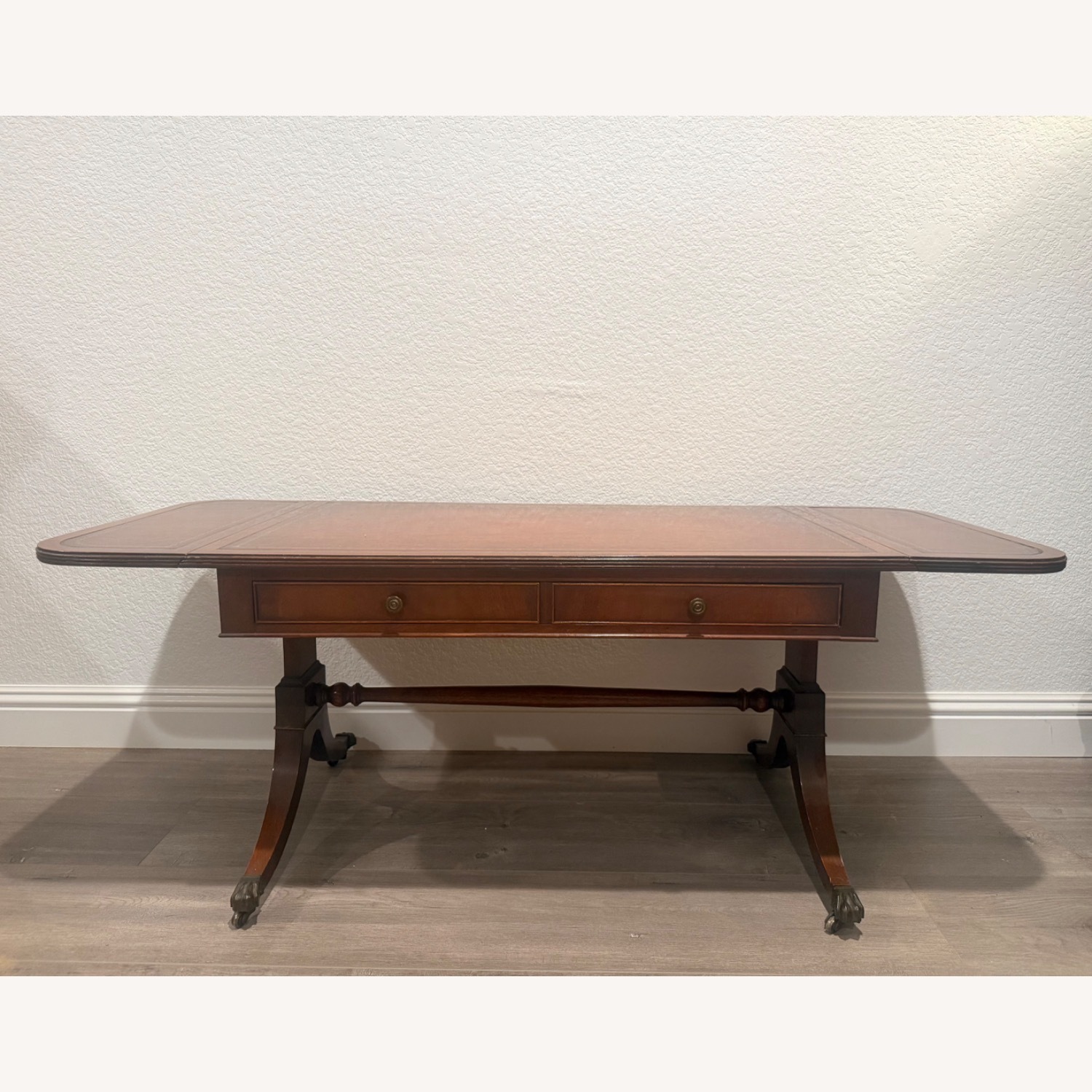 Mahogany and Leather Drop-Leaf Coffee Table - image-2