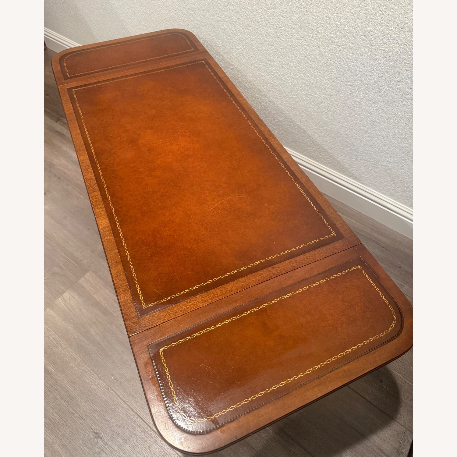 Mahogany and Leather Drop-Leaf Coffee Table - image-4