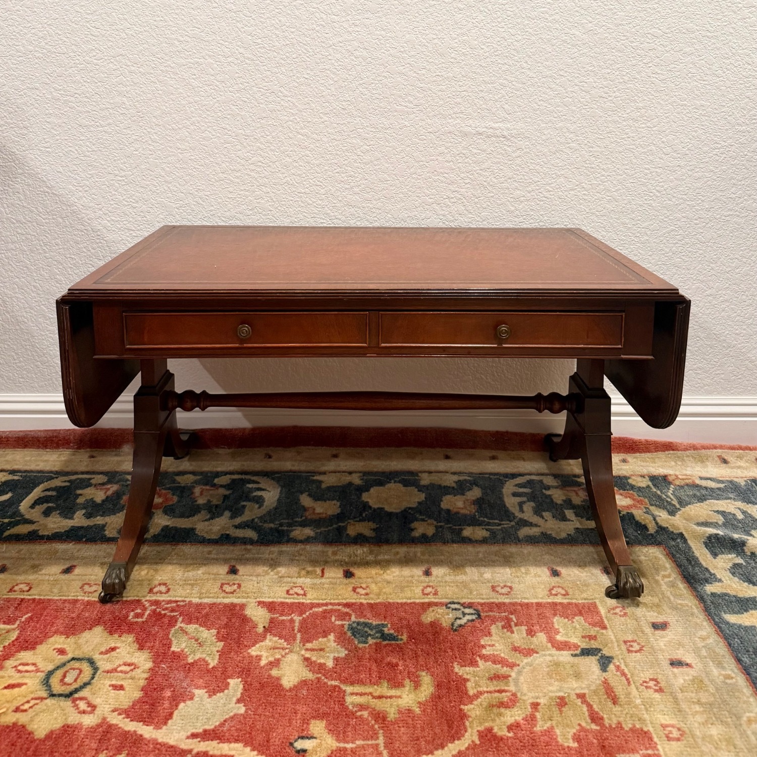 Mahogany and Leather Drop-Leaf Coffee Table - image-9