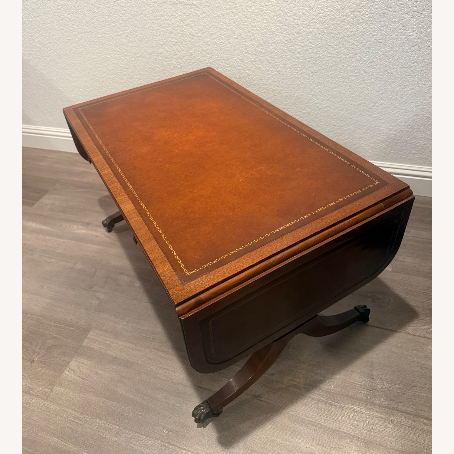 Mahogany and Leather Drop-Leaf Coffee Table - image-6