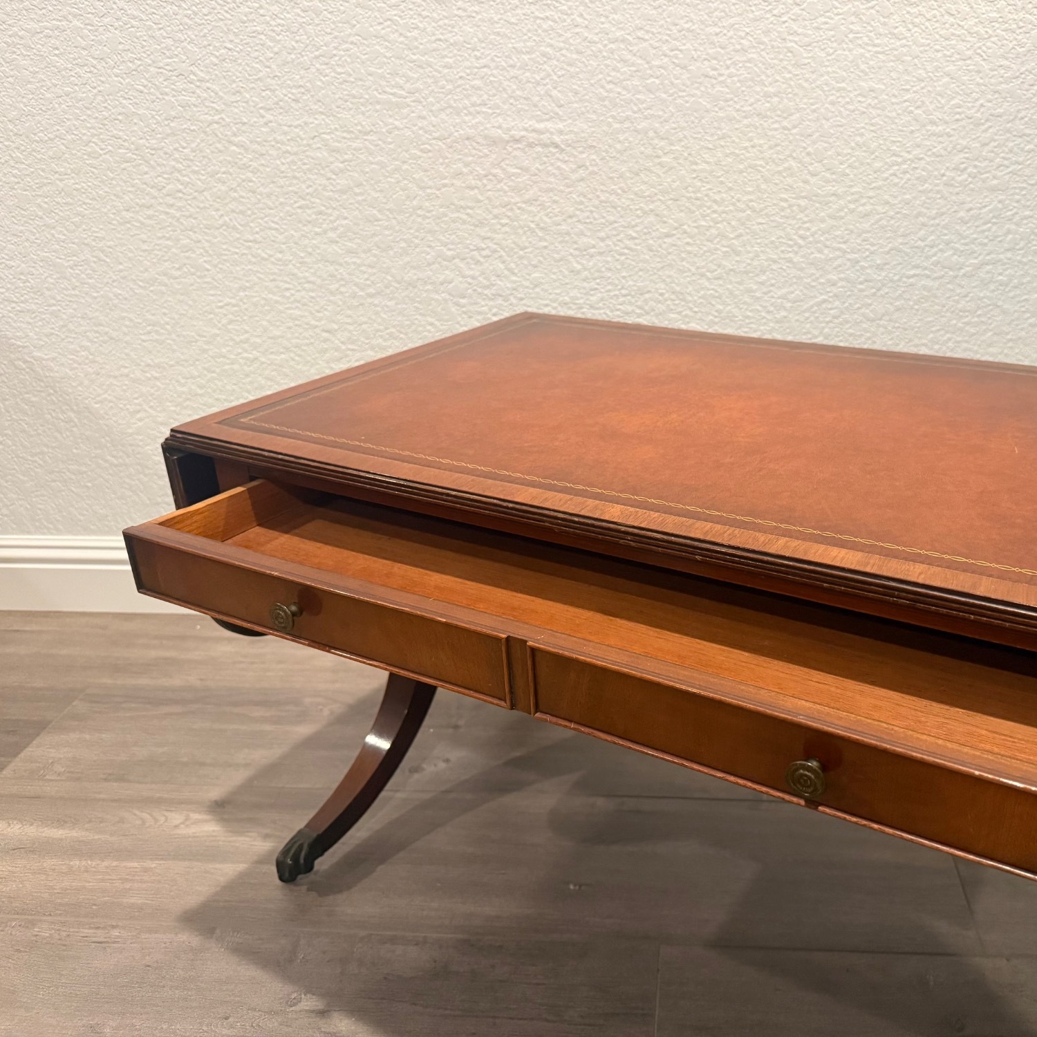 Mahogany and Leather Drop-Leaf Coffee Table - image-8