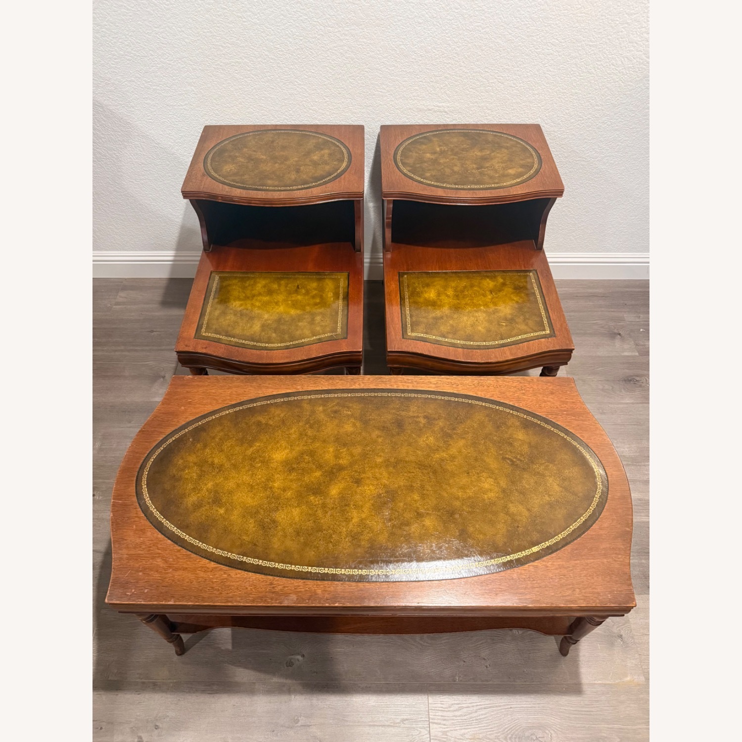 Set of 3 Weiman Mahogany Leather Tables - image-1