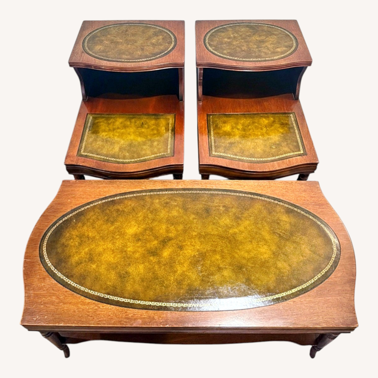 Set of 3 Weiman Mahogany Leather Tables - image-0