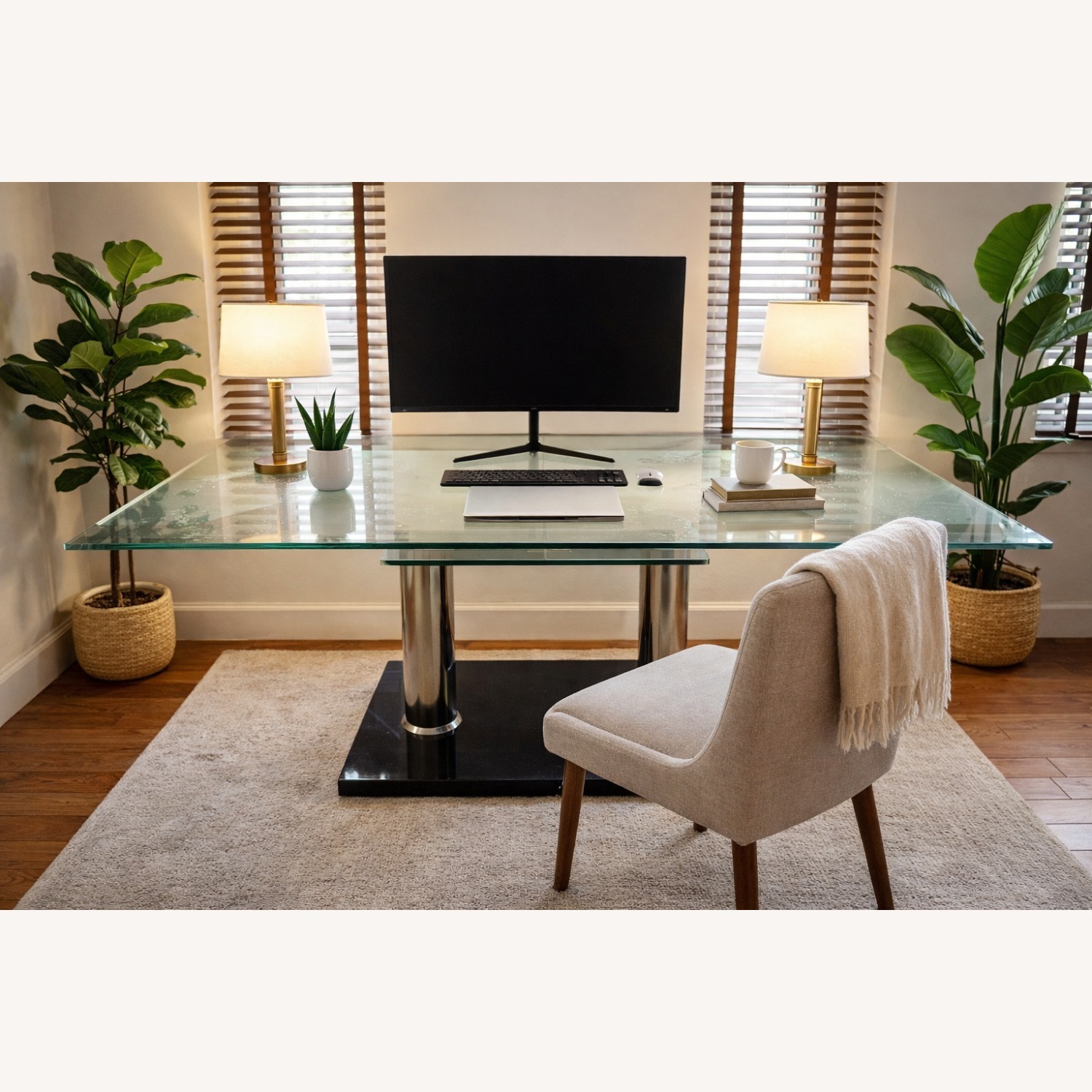 Raymour & Flanigan Silver Glass Dining Table - image-1