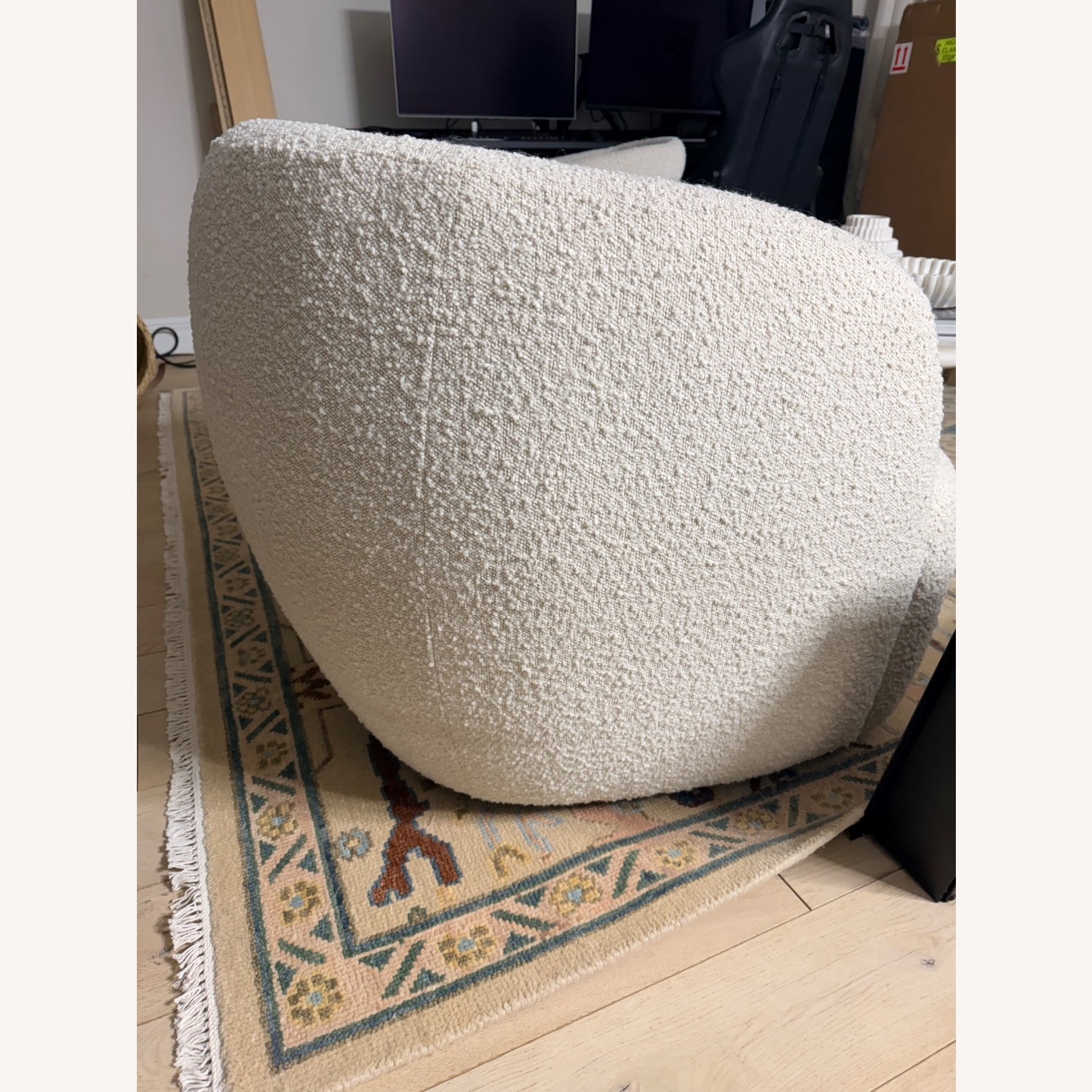 CB2 Gwyneth Ivory Boucle Swivel Chair By Goop - image-9
