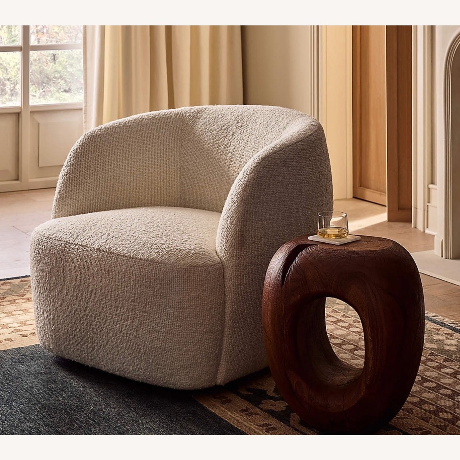CB2 Gwyneth Ivory Boucle Swivel Chair By Goop - image-2