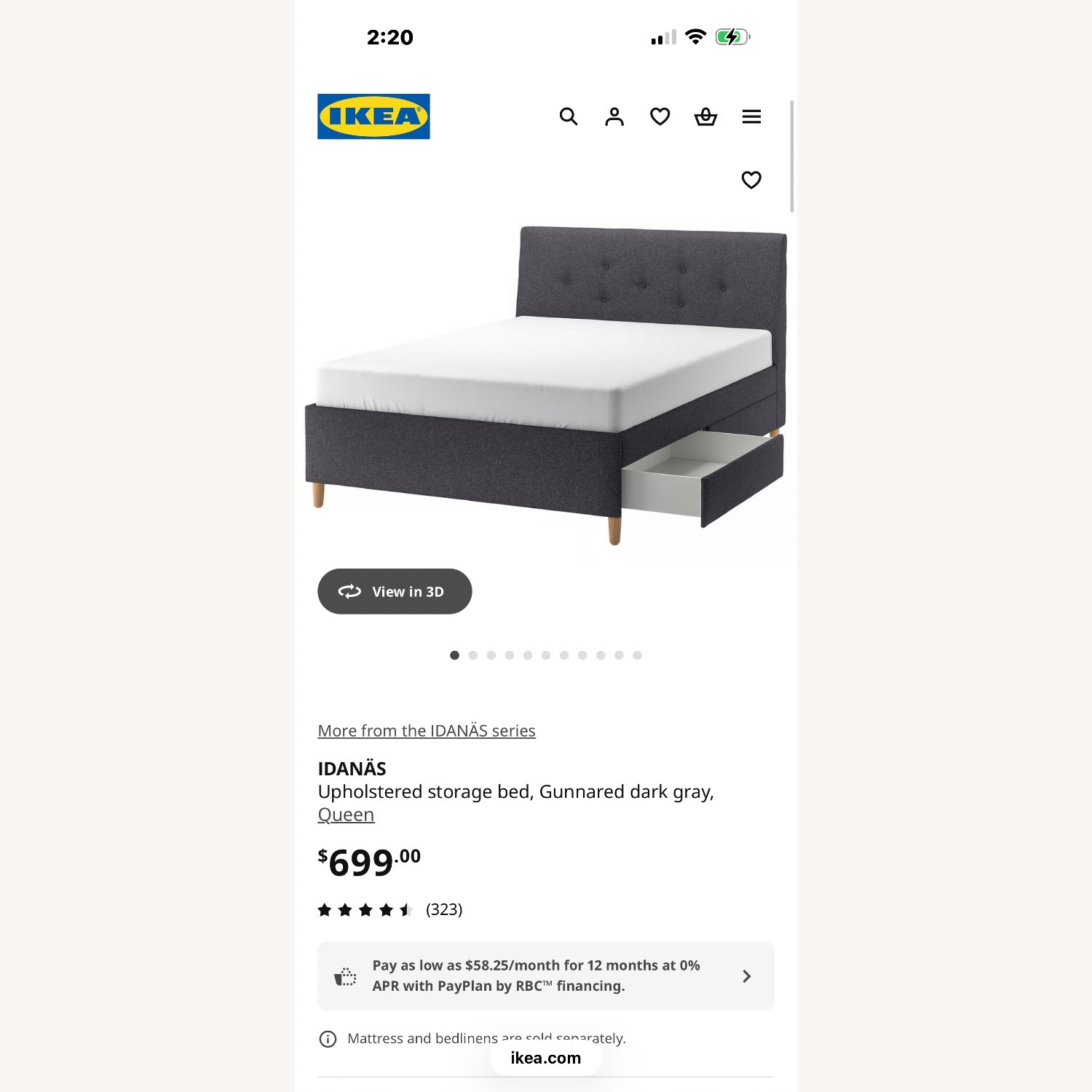 IKEA IDANÄS Dark Gray Queen Bed - image-4