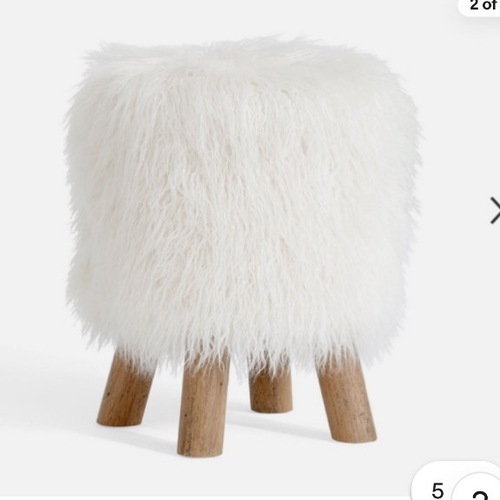 Used Pottery Barn White Mongolian Faux Fur Stool for sale on AptDeco