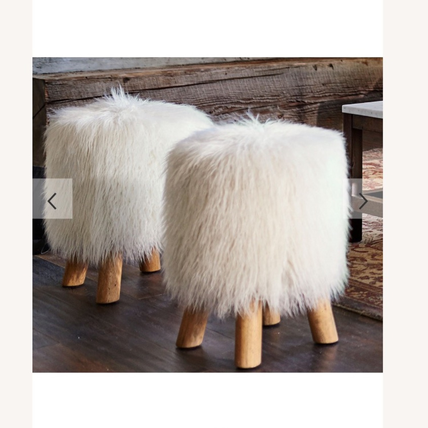 Pottery Barn White Mongolian Faux Fur Stool - image-3