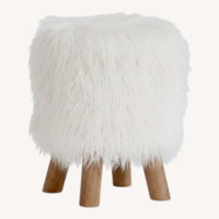 Pottery Barn White Mongolian Faux Fur Stool