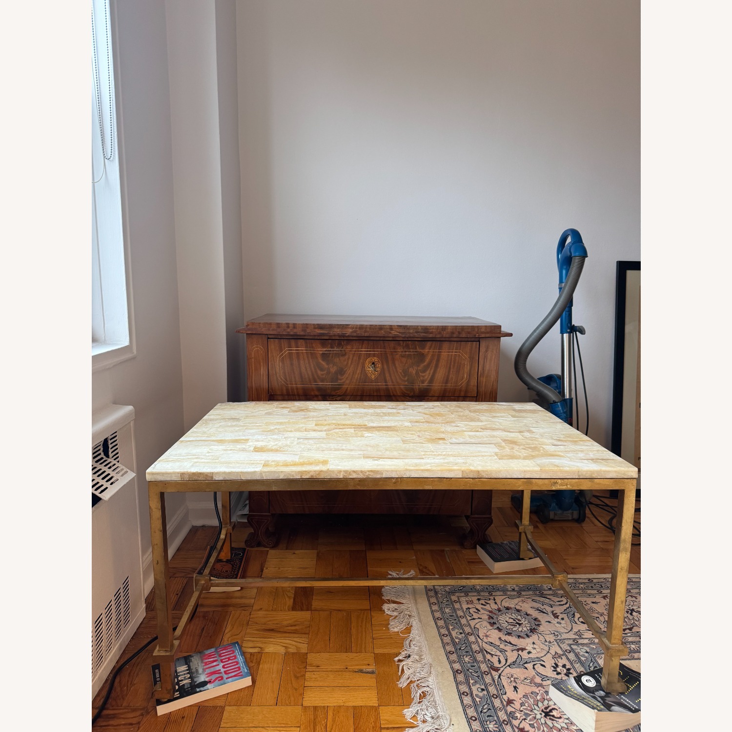 Vintage/Antique Marble/ Brass Coffee Table - image-0