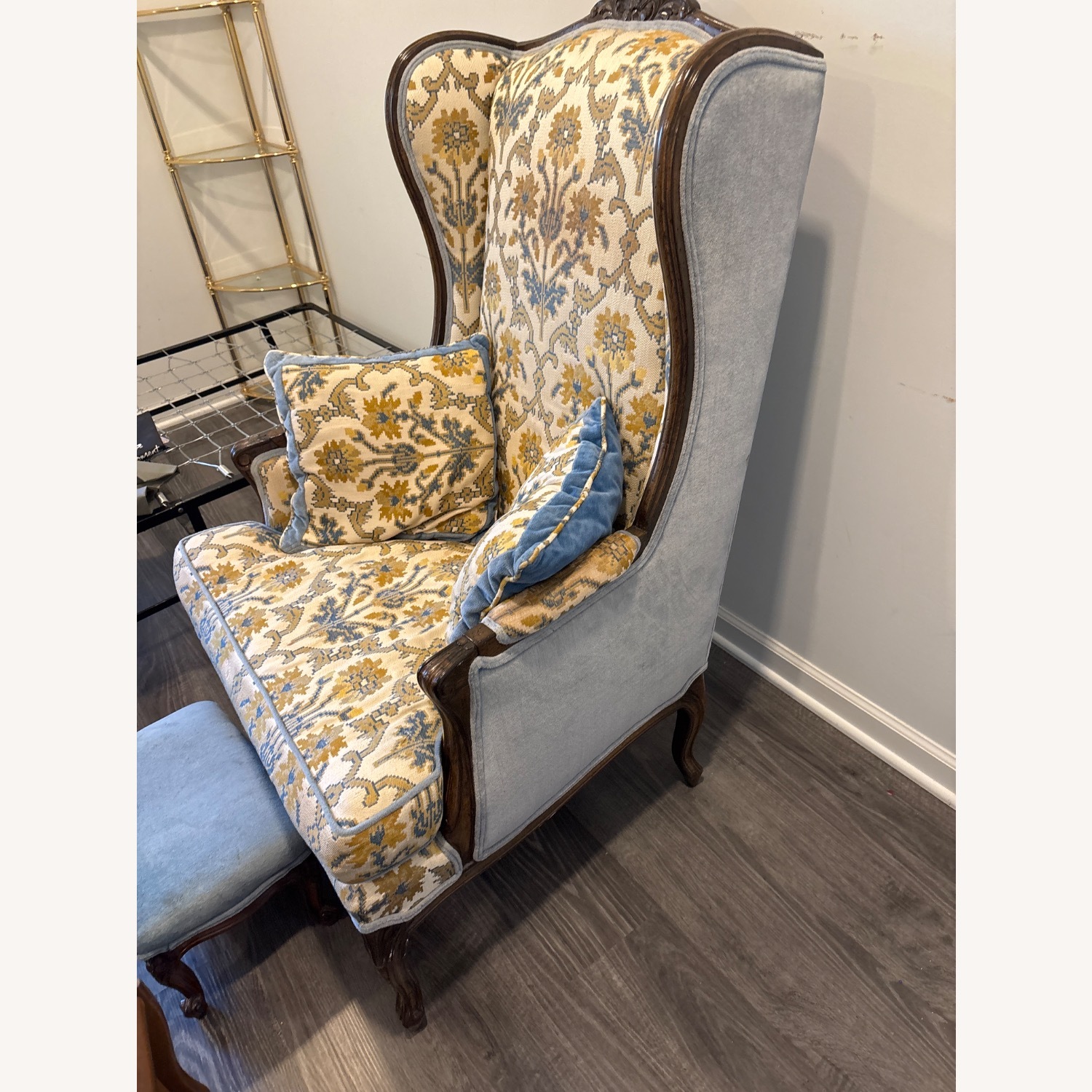 Vintage/Antique Blue Fabric Accent Chair - image-1