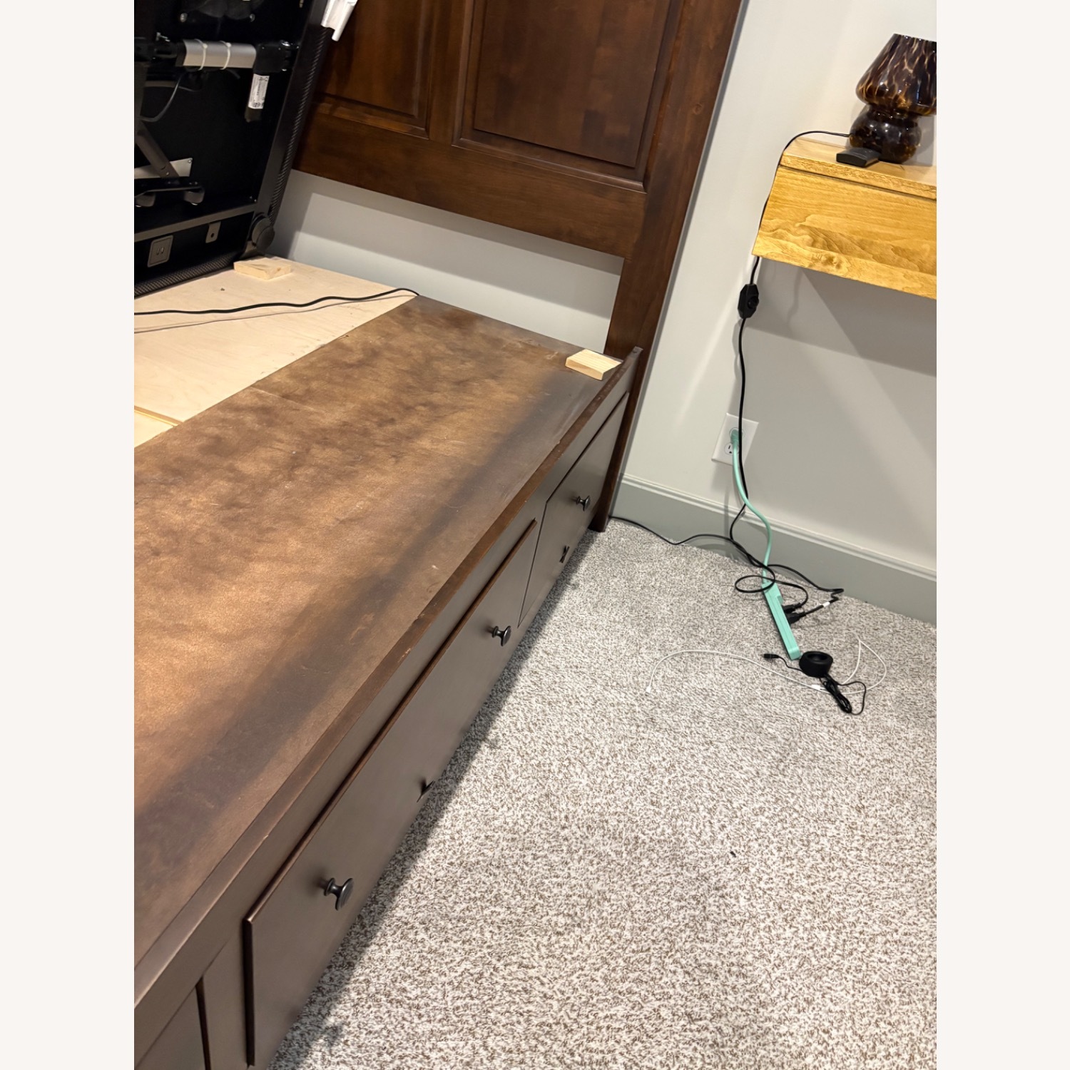 Dark Brown Wood King Bed Frame With Storage - image-2